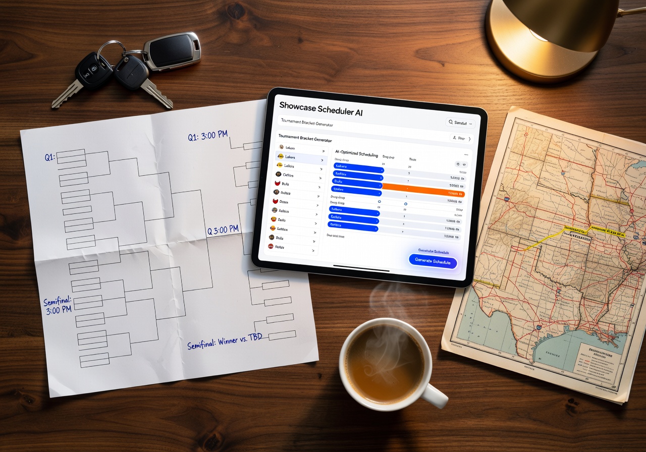 Showcase Scheduler AI - flat lay